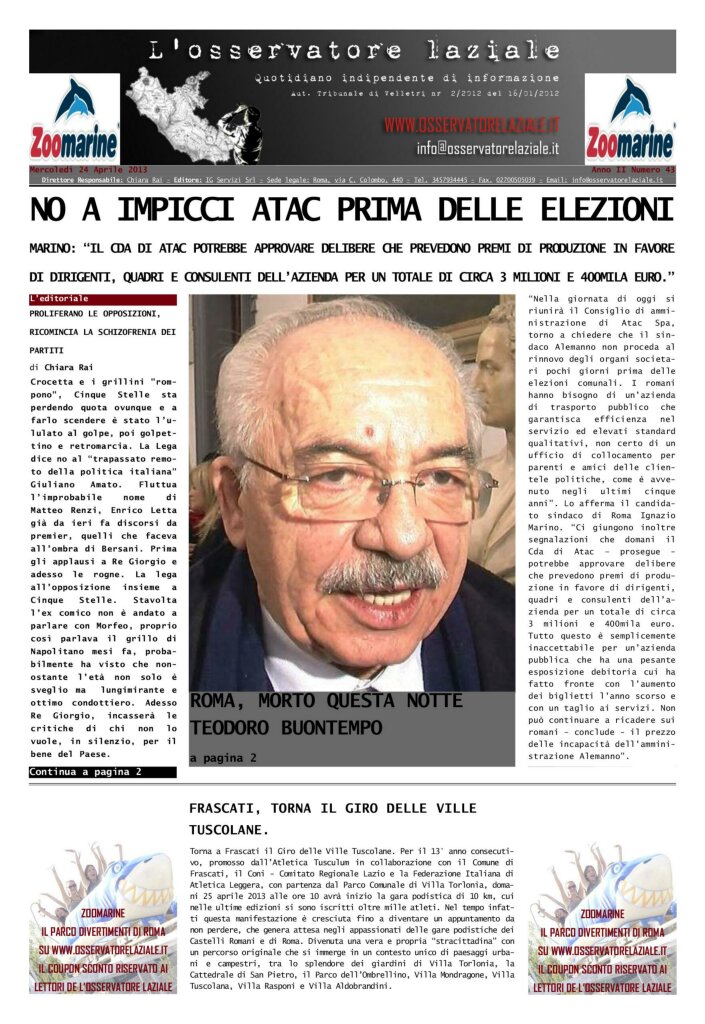 L'osservatore d'Italia edizione del 24 Aprile 2013